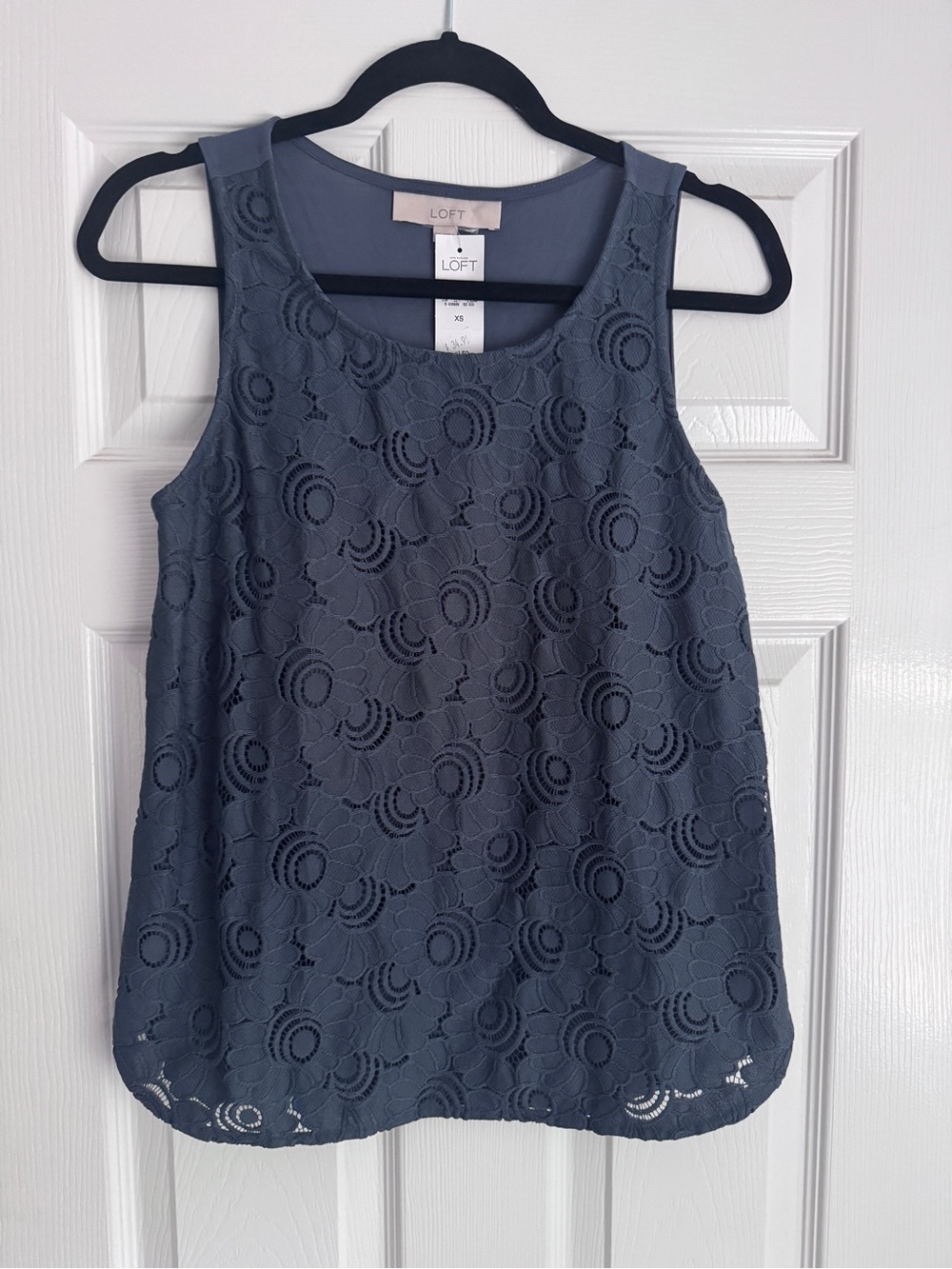 LOFT Slate Blue Floral Lace Tank Top, Crochet Tank Top, Cottagecore Shirt